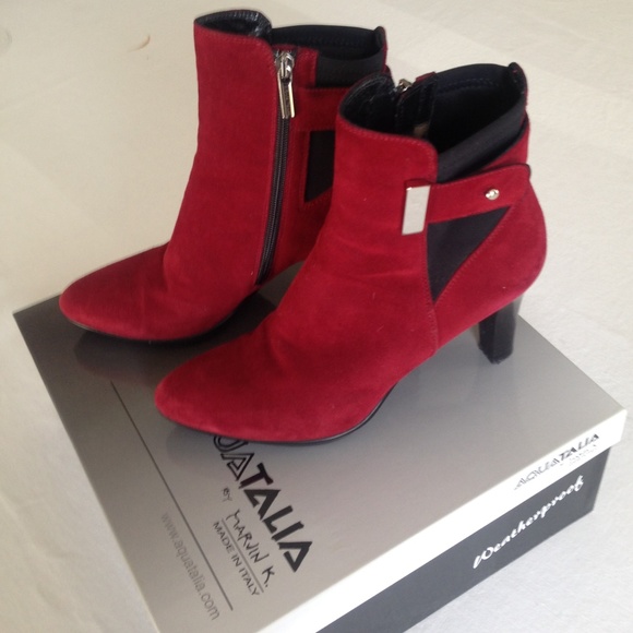 Aquatalia Shoes - AQUATALIA Royal Chilly Red Suede Heeled Booties